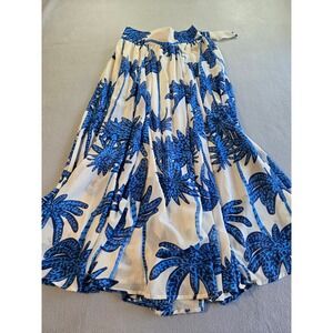 Her Destiny Maxi Skirt Womens Large Blue White Tropical Palm Tree Tie Waist‎